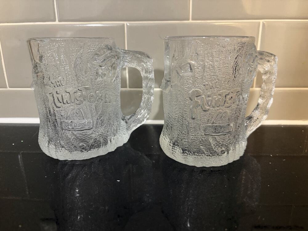 McDonald's The Flintstones Glass TreeMendous Mug / Cup 1993. Set Of Two